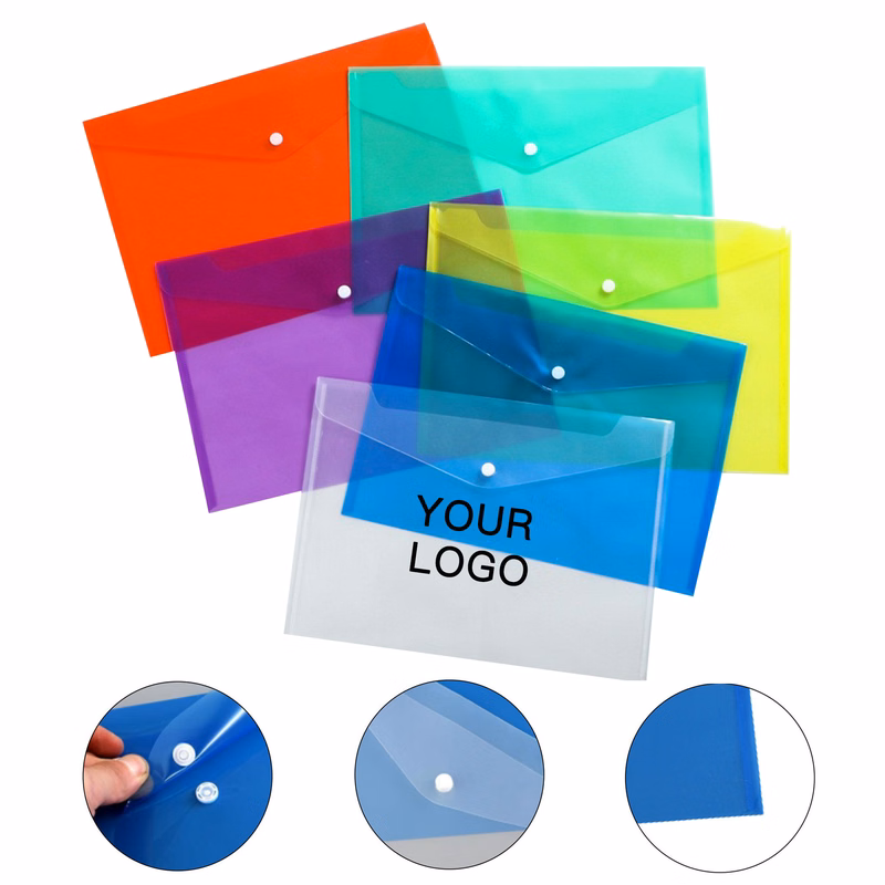Clear Plastic PP Transparent Snap Button Document Folder
