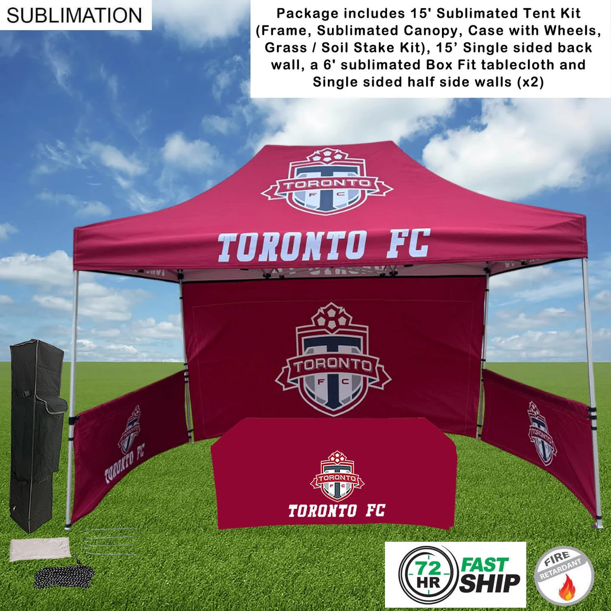 72Hr Fast Ship - Supreme Event Package, 15' Tent,15' Backwall, 2 Half sidewalls, 6' Box tablecloth 1