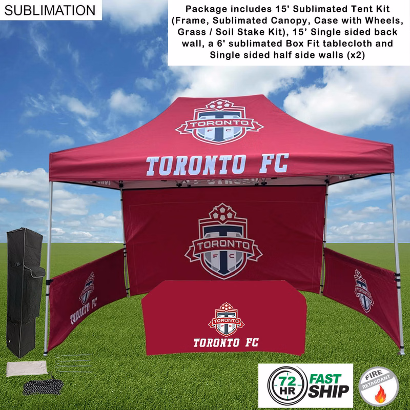 72Hr Fast Ship - Supreme Event Package, 15' Tent,15' Backwall, 2 Half sidewalls, 6' Box tablecloth