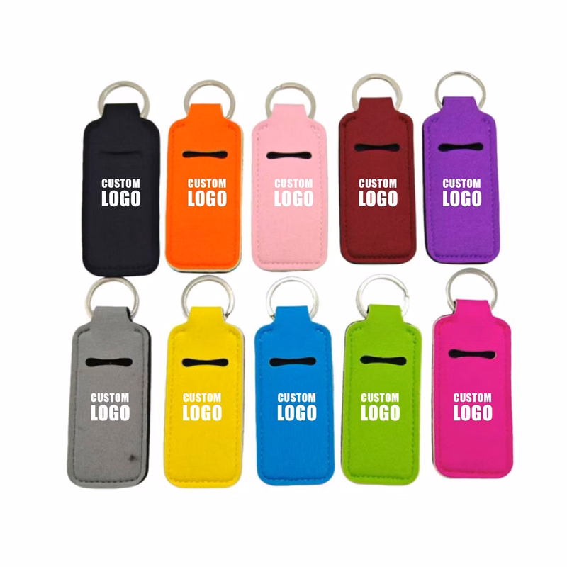 Neoprene Square Portable Outdoor Lipstick Case Keychain