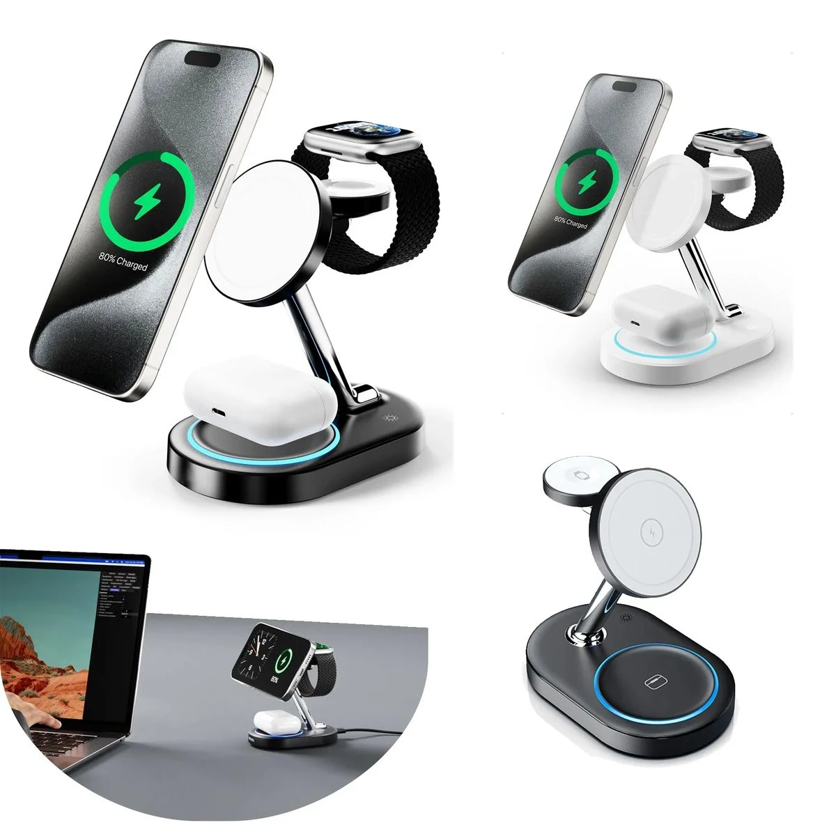 Aluminum Alloy 3 in 1 Magnetic Wireless Charging Station 20W 1