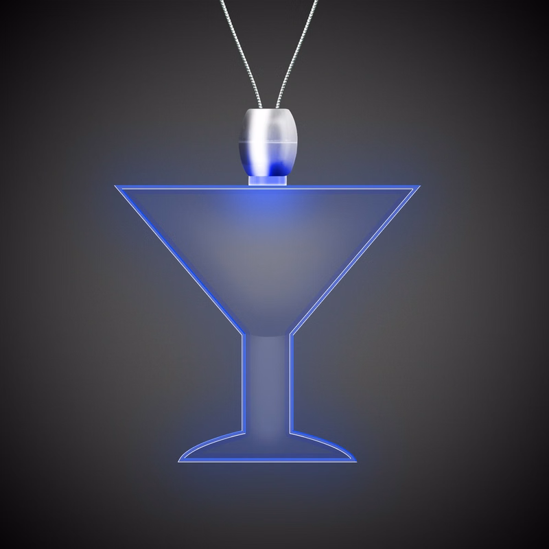 Martini Glass Blue Light-Up Acrylic Pendant Necklace