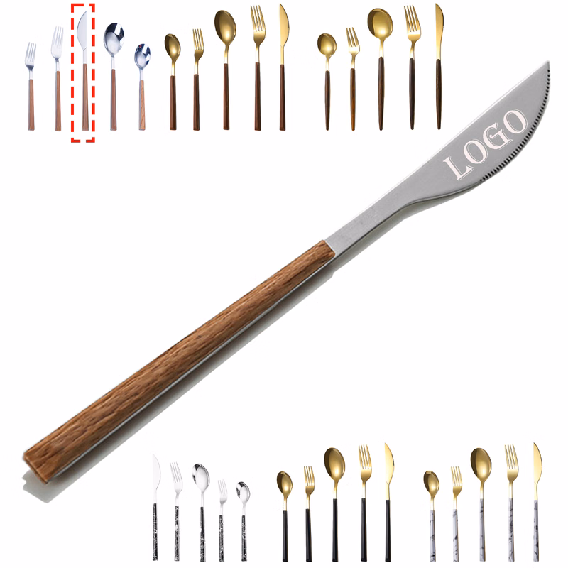 Stainless steel dinner knife with wood-effect handle,available in combination sets