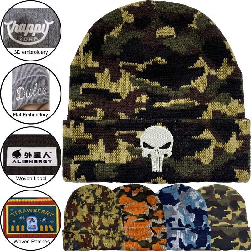 Unisex Camouflage Knitted Cuffed Beanie