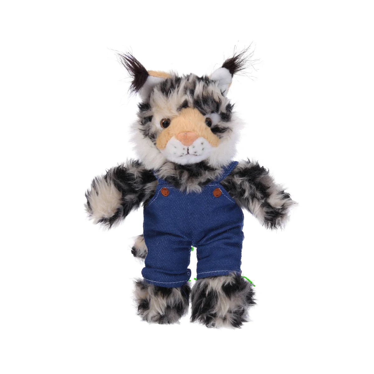 Soft Plush Stuffed Wild Cat (Lynx) in denim overall. 1