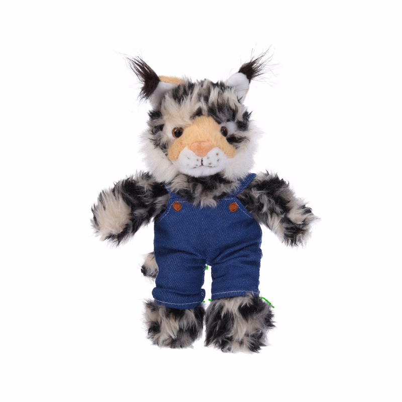 Soft Plush Stuffed Wild Cat (Lynx) in denim overall.