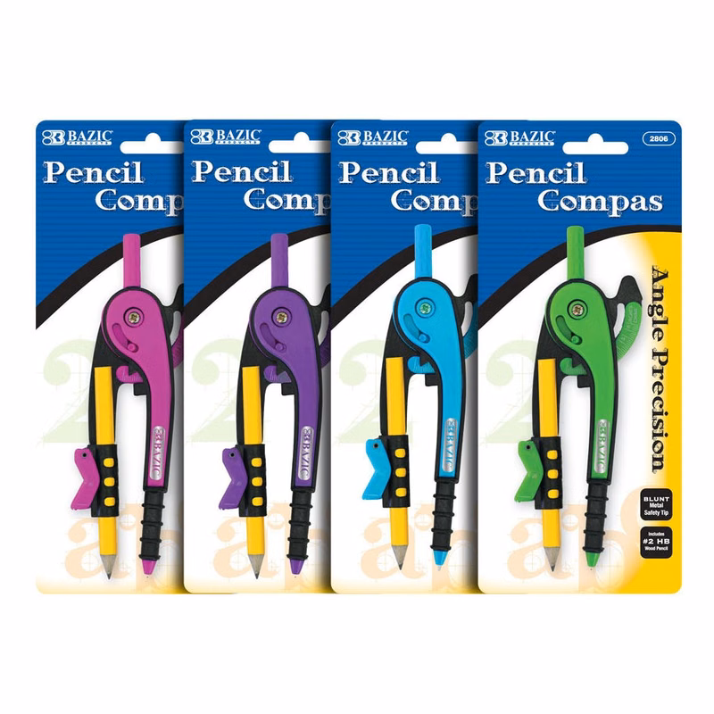 Math Compasses - Scale Arm #2 Pencil Included Assorted Colors