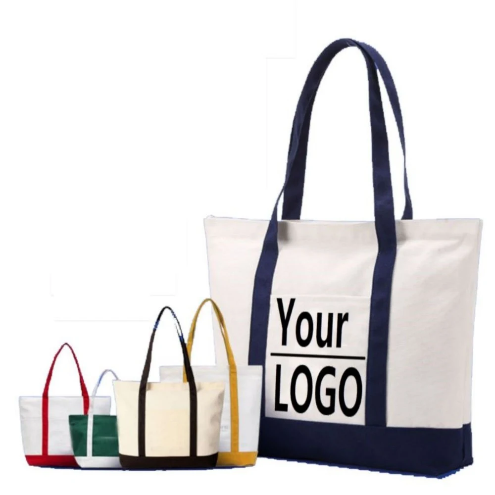 Thank You Gifts Large Color Block Canvas Tote Bag, custom tote bag with logo imprint 1