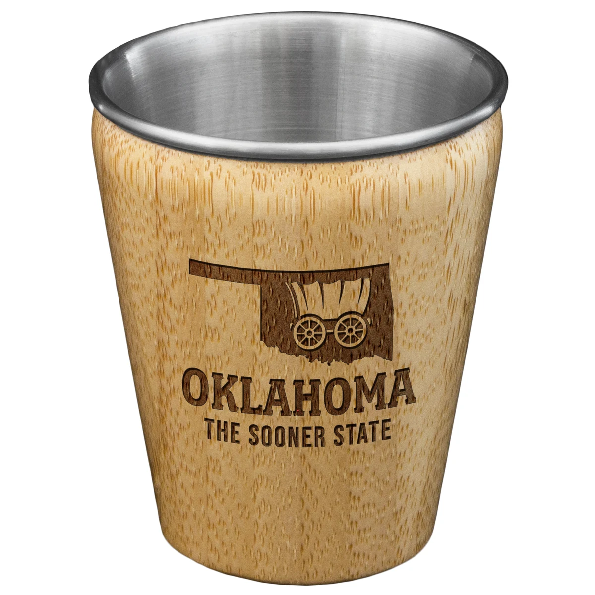 Oklahoma State Bamboo and Stainless Steel Shot Glass 1
