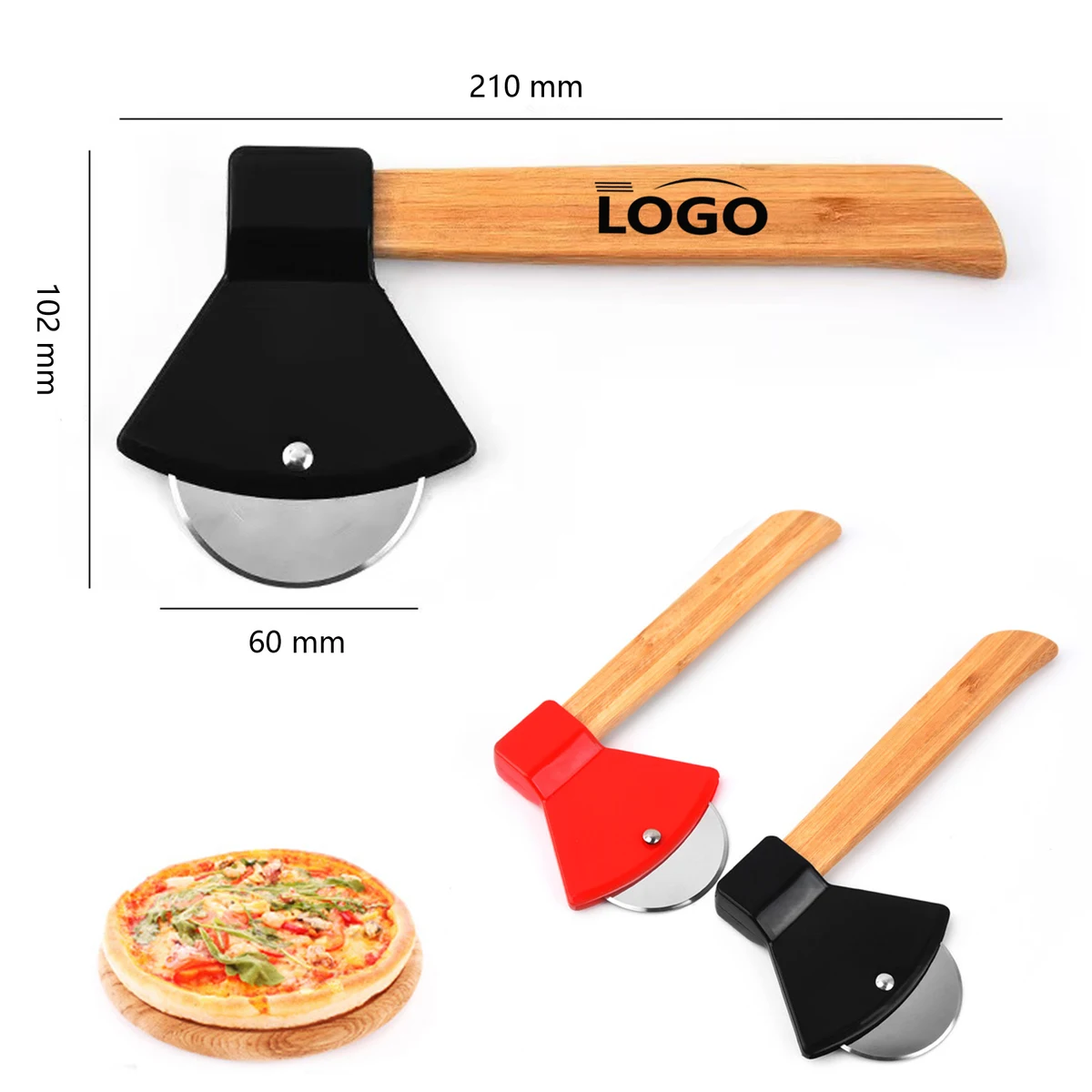 Stainless Steel Pizza Cutter Wheel Wooden Handle 1