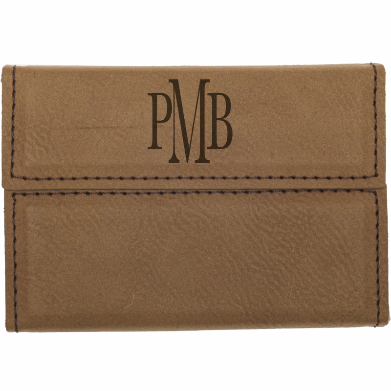3 3/4" x 2 3/4" Dark Brown Leatherette Hard Business Card Holder
