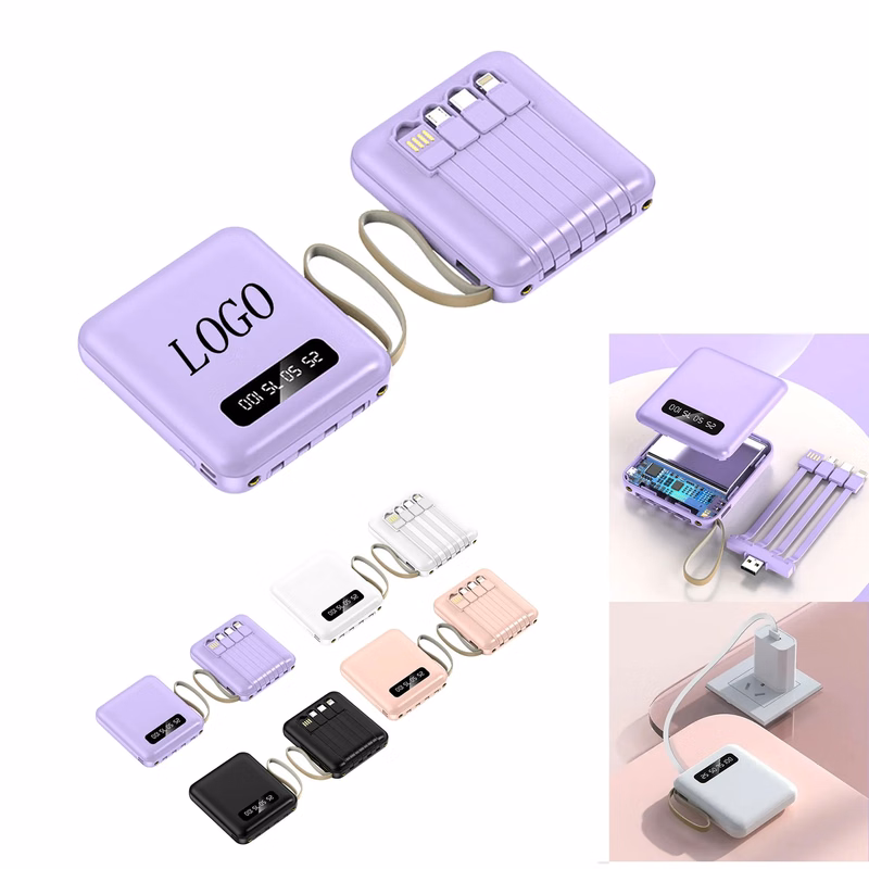10000mAh Portable Charger with Built-in Cables