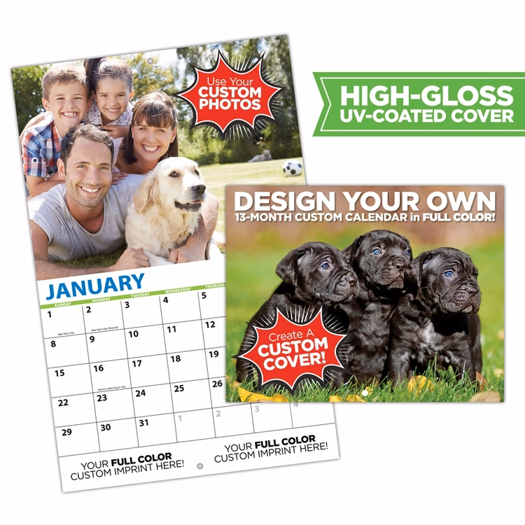 13-Month Fully Custom Wall Calendar (High Gloss UV-Coated Cover)