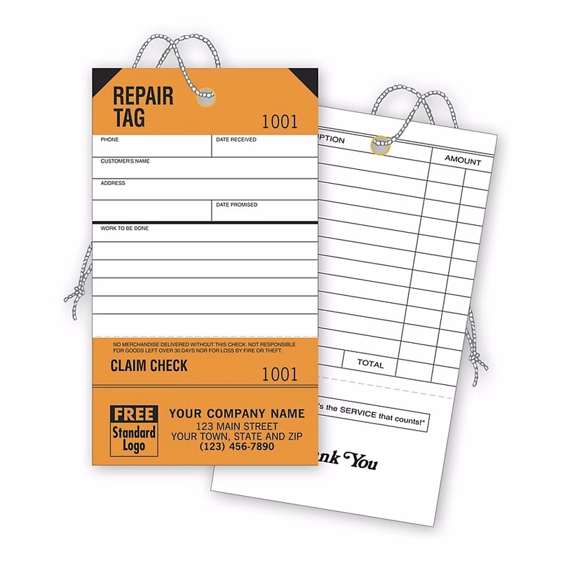 Repair Tags, Service, Orange, Detachable Claim Check
