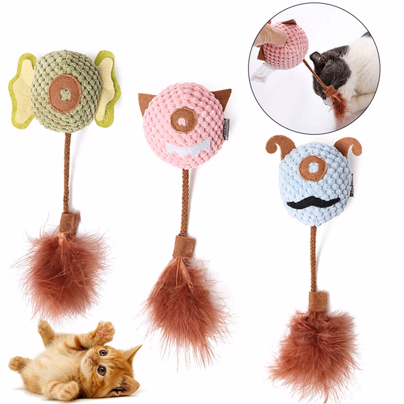 Catnip Plush Feather Tail Pet Chew Toy w/ Bell