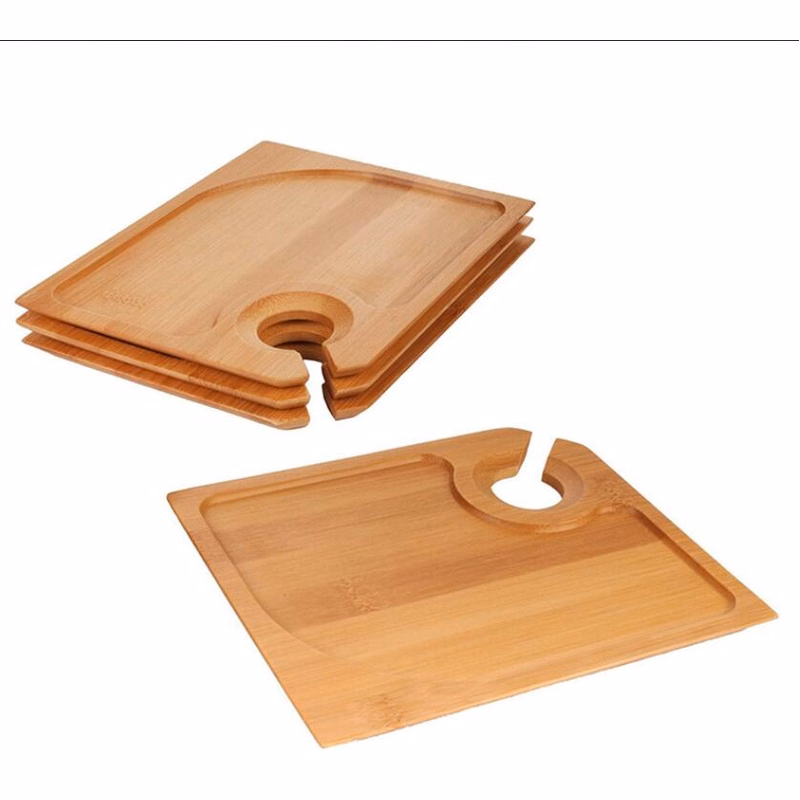 Bamboo Cocktail Appetizer Plates with Wine Glass Holder