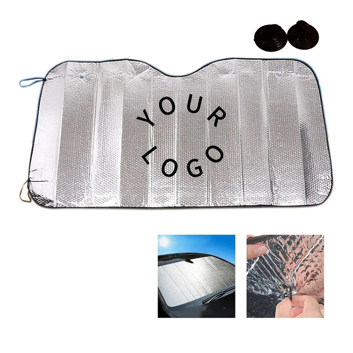 Reflective Windshield Sun Shade with Suction Cups 1