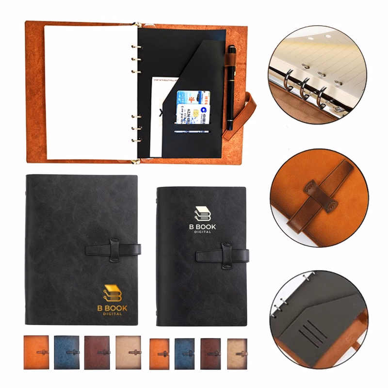 Refillable Leather Binder Notebook with Slots Lined Paper