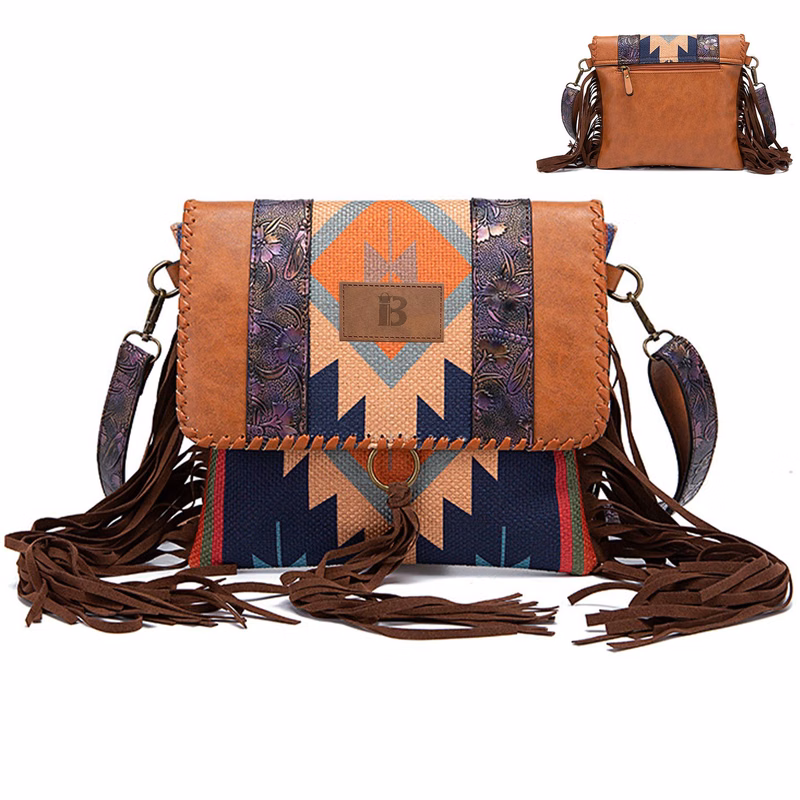 Cotton Colorful hand-woven and linen cross-body bag
