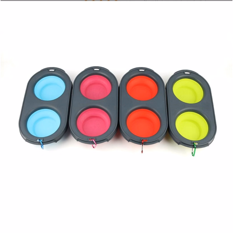 Pet Double Bowl Foldable Travel Feeder