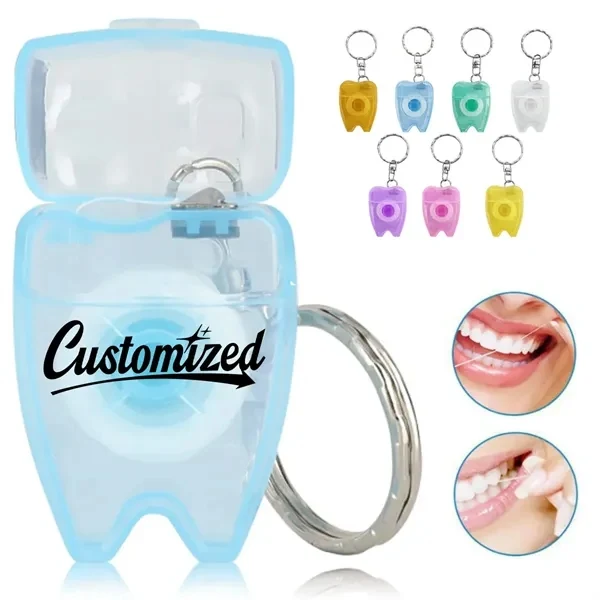 Custom Tooth Shaped Dental Floss Dispenser Keychain — Dental & Wellness Promo 1