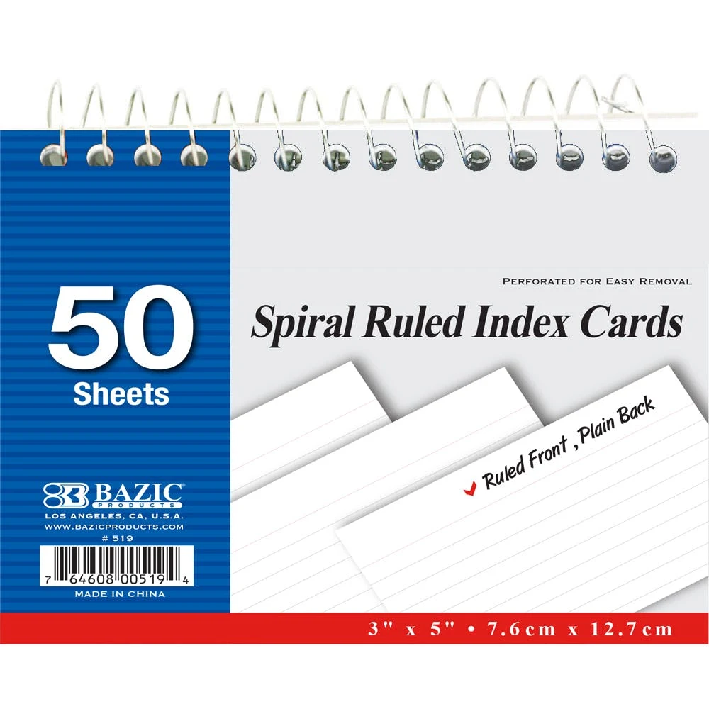 Spiral Bound Index Cards - 50 Count Ruled 1