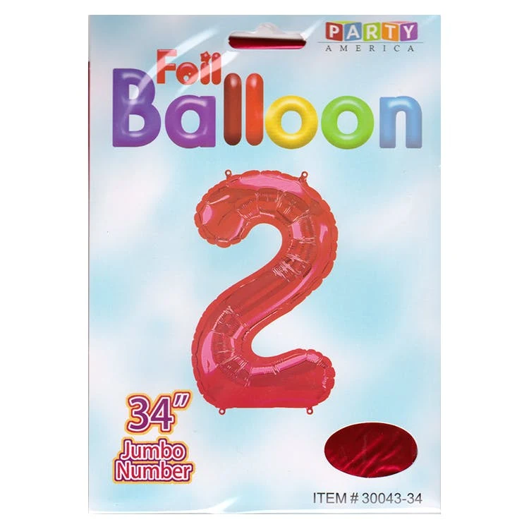 Mylar Number 2 Balloons - Red 34" 1