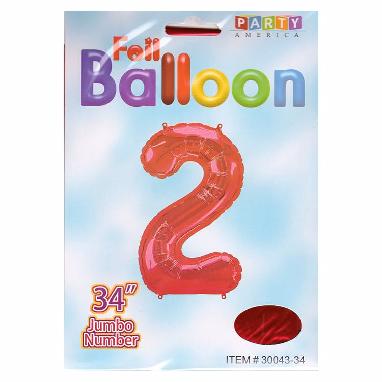 Mylar Number 2 Balloons - Red 34"