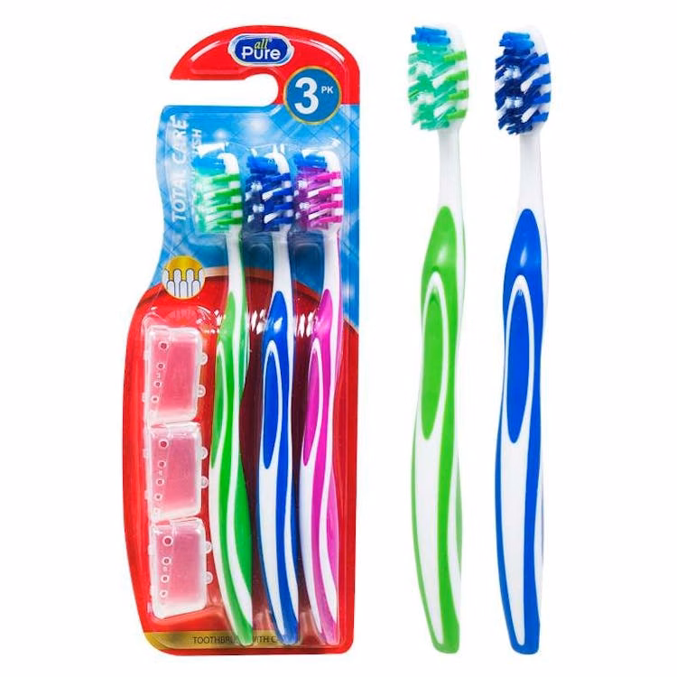 Toothbrushes with Cap - 3 Pack Assorted Colors