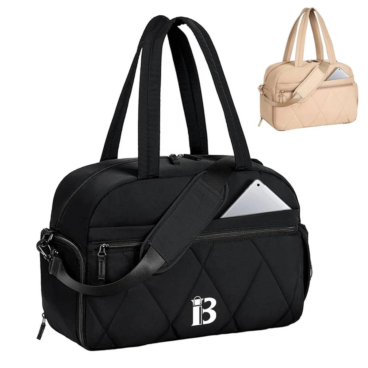 Puffer Nylon Gym Duffel Bag w/ Shoe Compartment 1