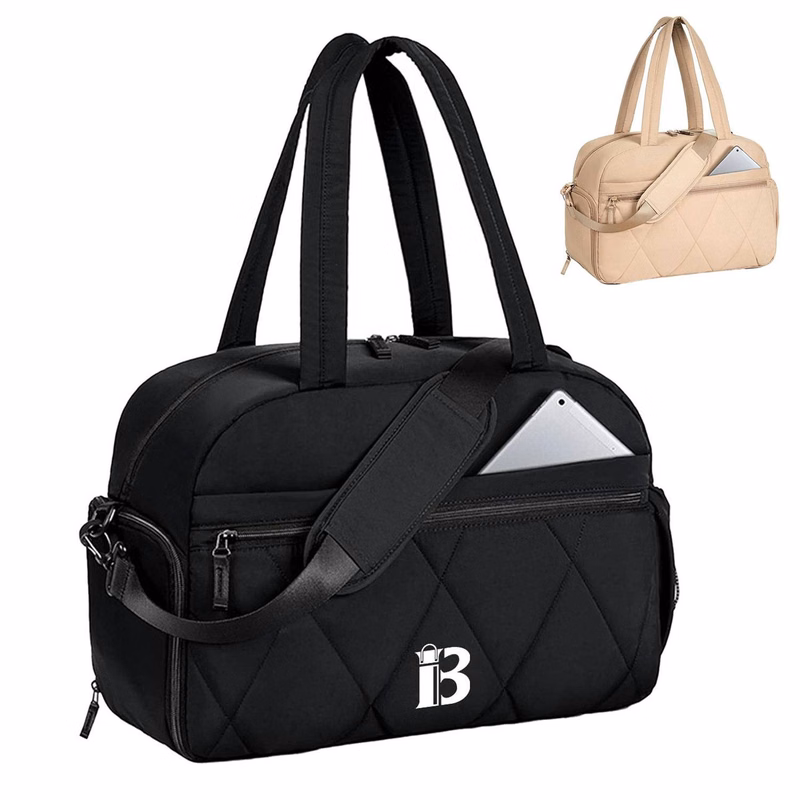 Puffer Nylon Gym Duffel Bag w/ Shoe Compartment
