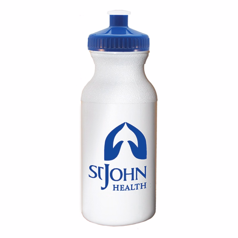 20 oz. Economy White Bike Bottle with Blue 53mm Push Pull Lid