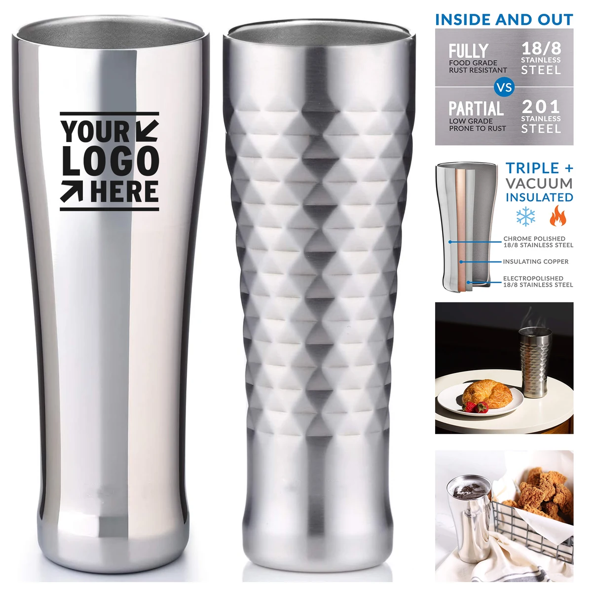 16 OZ Double Walled Vacuum Insulated Pint Cup Beer Mug 1