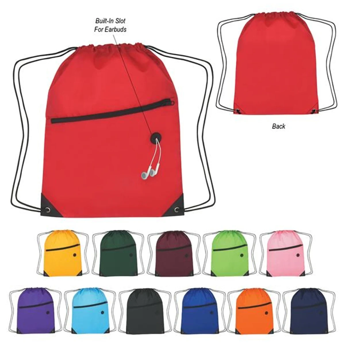 Durable Lightweight Sports Drawstring Backpack with Front Zipper Pocket 1