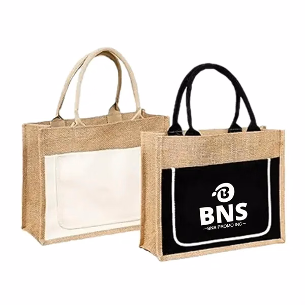 Reusable Tote Bag with Front Pocket Large Jute Tote Bag