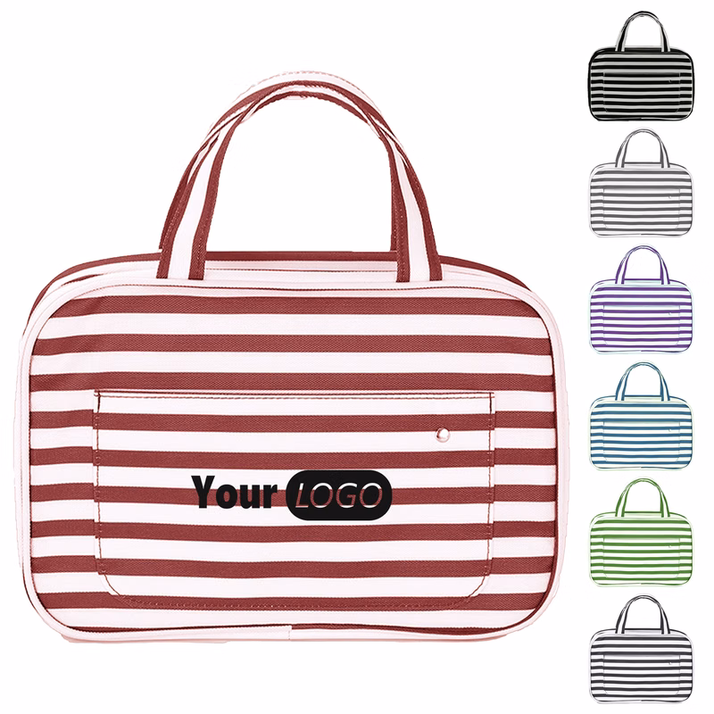 Polyester Portable Striped Travel Organizer Bag