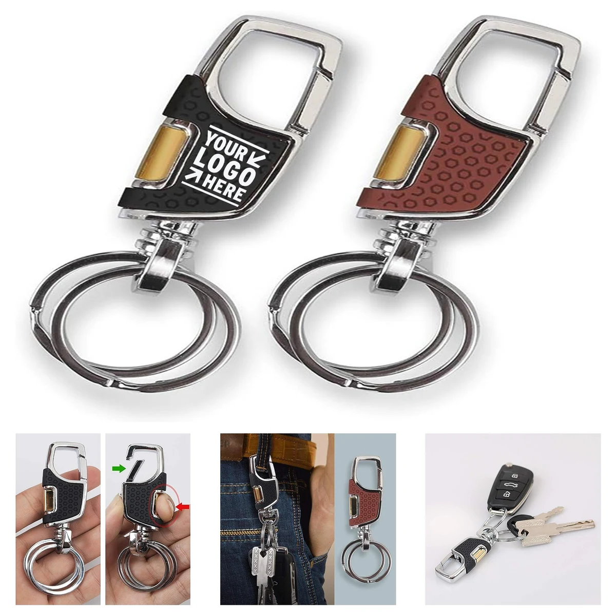 Heavy Duty 2 Metal Carabiner Car Key Rings Chain 1