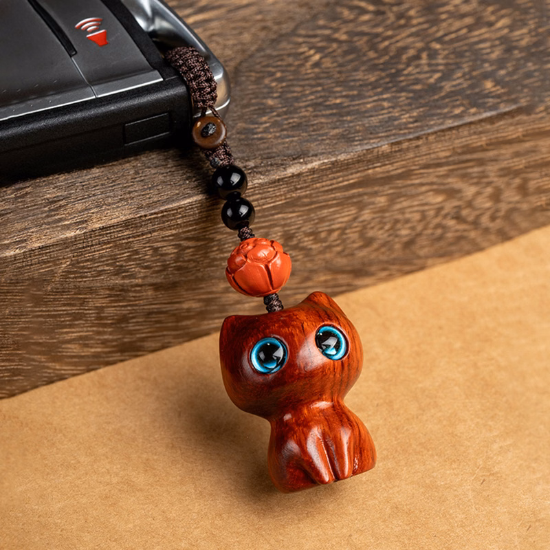3D Cat Design Sandalwood Pendant Keychain