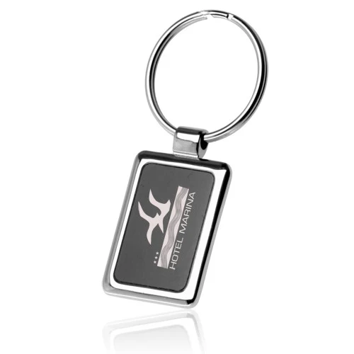 Black & Chrome Rectangular Metal Keychain 1