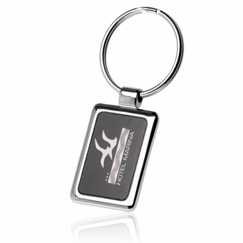 Black & Chrome Rectangular Metal Keychain