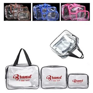 Waterproof 3 Piece Clear PVC Zippered Makeup Bag Set 1