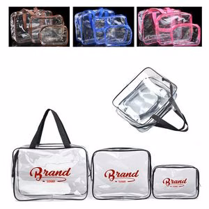 Waterproof 3 Piece Clear PVC Zippered Makeup Bag Set