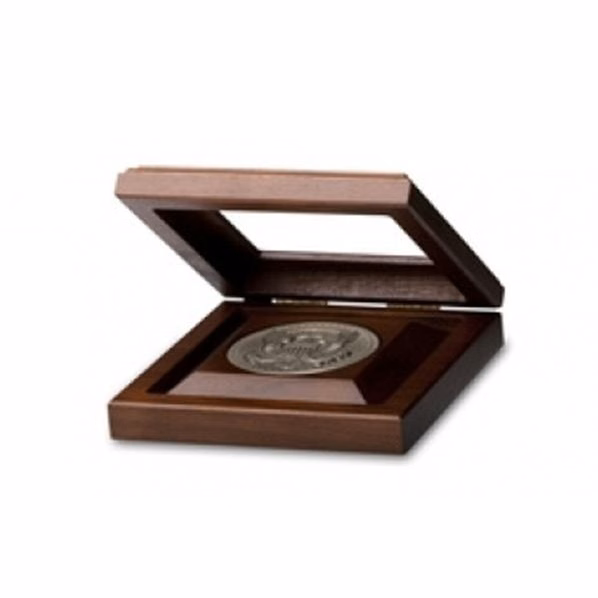 Walnut Medallion Display Box With Glass Cover