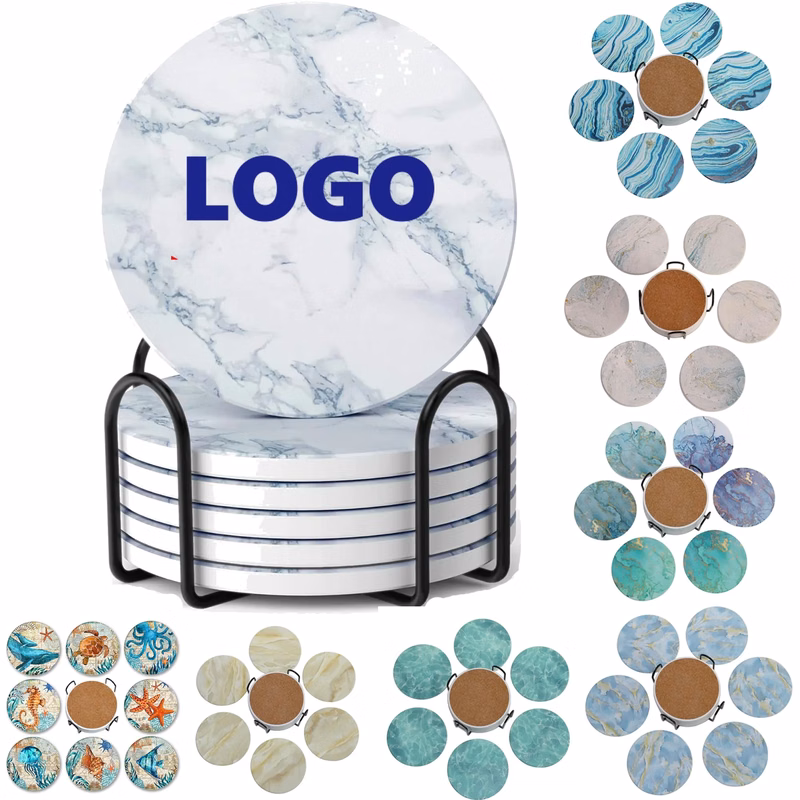 6 Pcs Ceramic Coaster Set with Holder