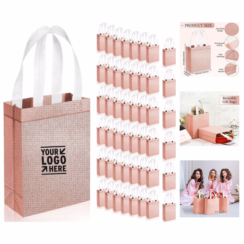 7.9 x 3.9 x 9.8 Inches Metallic Tote with Handles Glitter Gift Bag