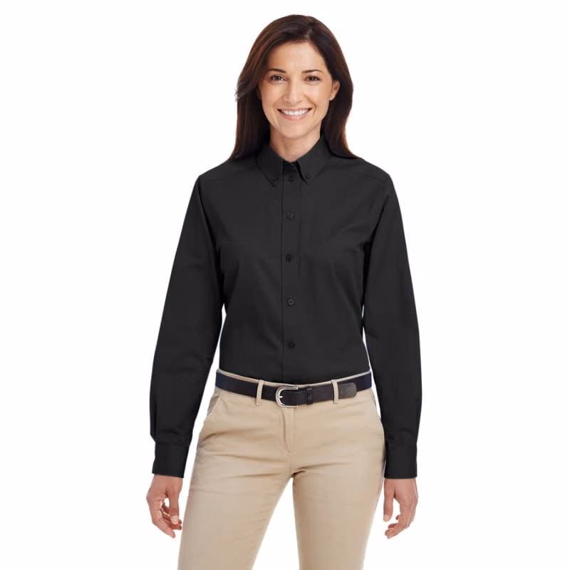 Harriton Ladies' Foundation 100% Cotton Long-Sleeve Twill Shirt With Teflon™