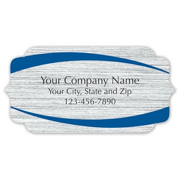 Bracket Label on Brushed Silver Poly with Blue Arcs 1