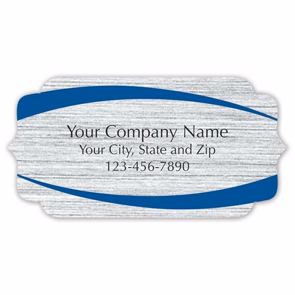 Bracket Label on Brushed Silver Poly with Blue Arcs