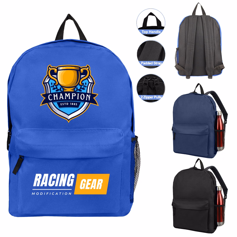 17" BEST VALUE HEAVY DUTY BACKPACK WITH WATER BOTTLE POCKET