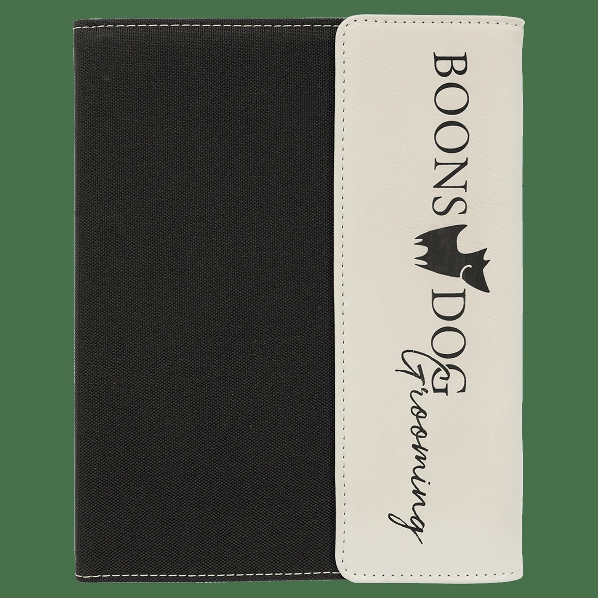7" x 9" White Leatherette / Black Canvas Portfolio with Notepad 1